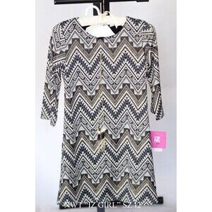 NEW Amy Byer Girls Dress 12 Black Chevron 3/4 Sleeve Lined Round Neck Pullover